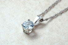 Load image into Gallery viewer, Natural Aquamarine Solitaire Pendant Set in 18ct White Gold With Chain. Round 0.85ct Real Aquamarine Pendant.March Birthstone,Scorpio Zodiac