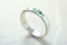 Load image into Gallery viewer, Natural Emerald Band. Silver Chunky Ring, 3 X Round Emeralds, May birthstone Gemstone.Ideal 16th,18th,21st Birthday