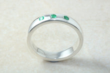 Load image into Gallery viewer, Natural Emerald Band. Silver Chunky Ring, 3 X Round Emeralds, May birthstone Gemstone.Ideal 16th,18th,21st Birthday