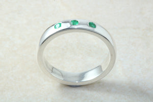 Natural Emerald Band. Silver Chunky Ring, 3 X Round Emeralds, May birthstone Gemstone.Ideal 16th,18th,21st Birthday