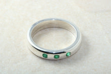 Load image into Gallery viewer, Natural Emerald Band. Silver Chunky Ring, 3 X Round Emeralds, May birthstone Gemstone.Ideal 16th,18th,21st Birthday