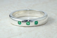 Load image into Gallery viewer, Natural Emerald Band. Silver Chunky Ring, 3 X Round Emeralds, May birthstone Gemstone.Ideal 16th,18th,21st Birthday