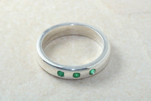 Load image into Gallery viewer, Natural Emerald Band. Silver Chunky Ring, 3 X Round Emeralds, May birthstone Gemstone.Ideal 16th,18th,21st Birthday