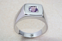 Load image into Gallery viewer, Sterling silver gents Amethyst set signet ring. Real round cut Amethyst. Perfect gift idea for any occasion