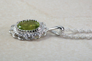 Natural Peridot Gemstone Pendant.Sterling Silver Peridot Necklace.Perfect 16th,18th,21st birthday or Anniversary Gift.Pendant with Chain
