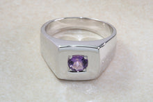 Load image into Gallery viewer, Sterling silver gents Amethyst set signet ring. Real round cut Amethyst. Perfect gift idea for any occasion