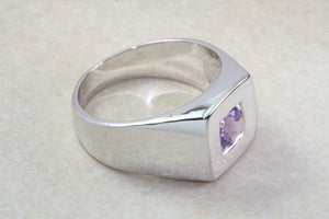 Sterling silver gents Amethyst set signet ring. Real round cut Amethyst. Perfect gift idea for any occasion