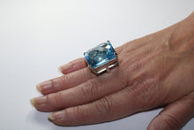 Load image into Gallery viewer, Very Large 70 carat Sky Blue Topaz set White Gold Statement Ring