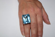 Load image into Gallery viewer, Very Large 70 carat Sky Blue Topaz set White Gold Statement Ring