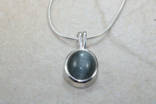 Load image into Gallery viewer, Natural Black Cats Eye pendant together with 16 inch long chain, 925 grade sterling silver, healing gemstones.