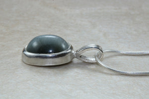 Natural Black Cats Eye pendant together with 16 inch long chain, 925 grade sterling silver, healing gemstones.
