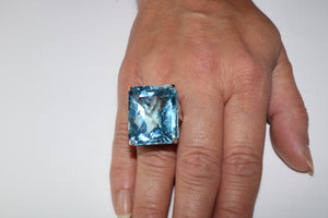 Very Large 70 carat Sky Blue Topaz set White Gold Statement Ring