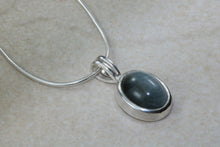 Load image into Gallery viewer, Natural Black Cats Eye pendant together with 16 inch long chain, 925 grade sterling silver, healing gemstones.