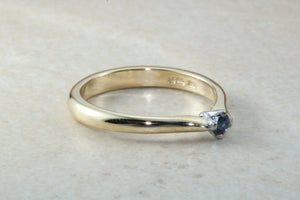 Simple Blue Sapphire solitaire ring, 9ct yellow and white gold, perfect gift solution for any occasion. September birthstone, Taurus zodiac