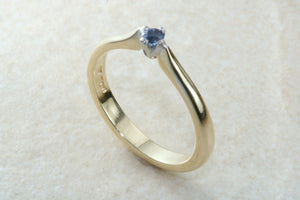 Simple Blue Sapphire solitaire ring, 9ct yellow and white gold, perfect gift solution for any occasion. September birthstone, Taurus zodiac