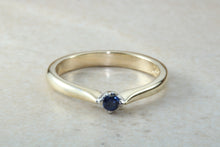 Load image into Gallery viewer, Simple Blue Sapphire solitaire ring, 9ct yellow and white gold, perfect gift solution for any occasion. September birthstone, Taurus zodiac