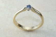 Load image into Gallery viewer, Simple Blue Sapphire solitaire ring, 9ct yellow and white gold, perfect gift solution for any occasion. September birthstone, Taurus zodiac