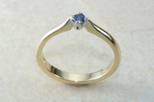 Simple Blue Sapphire solitaire ring, 9ct yellow and white gold, perfect gift solution for any occasion. September birthstone, Taurus zodiac