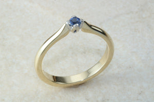 Simple Blue Sapphire solitaire ring, 9ct yellow and white gold, perfect gift solution for any occasion. September birthstone, Taurus zodiac