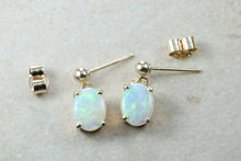 Load image into Gallery viewer, Beautiful natural sparkly Opal dropper stud earrings, solid 9ct yellow gold, just the perfect gift for all of lifes occasions