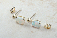 Load image into Gallery viewer, Beautiful natural sparkly Opal dropper stud earrings, solid 9ct yellow gold, just the perfect gift for all of lifes occasions