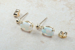 Beautiful natural sparkly Opal dropper stud earrings, solid 9ct yellow gold, just the perfect gift for all of lifes occasions