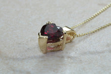 Load image into Gallery viewer, Natural Heart cut Garnet necklace set in solid 9ct yellow gold together with 16 inch gold chain