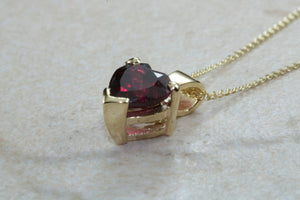 Natural Heart cut Garnet necklace set in solid 9ct yellow gold together with 16 inch gold chain