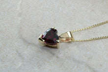 Load image into Gallery viewer, Natural Heart cut Garnet necklace set in solid 9ct yellow gold together with 16 inch gold chain