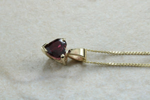 Natural Heart cut Garnet necklace set in solid 9ct yellow gold together with 16 inch gold chain