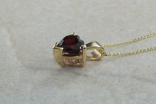 Load image into Gallery viewer, Natural Heart cut Garnet necklace set in solid 9ct yellow gold together with 16 inch gold chain