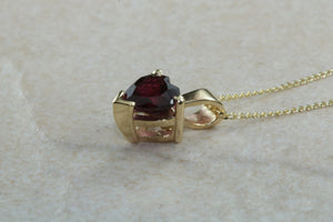 Natural Heart cut Garnet necklace set in solid 9ct yellow gold together with 16 inch gold chain