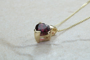 Natural Heart cut Garnet necklace set in solid 9ct yellow gold together with 16 inch gold chain