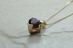 Natural Heart cut Garnet necklace set in solid 9ct yellow gold together with 16 inch gold chain