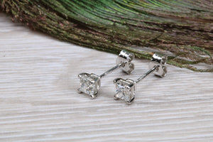 Elegant Princess cut Diamond Platinum Solitaire Stud Earrings