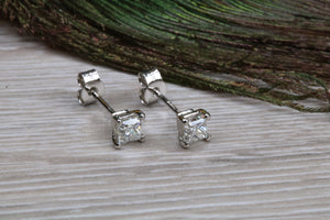 Elegant Princess cut Diamond Platinum Solitaire Stud Earrings