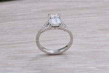 Load image into Gallery viewer, One carat Emerald cut Moissanite Diamond with Natural Diamonds set Ring