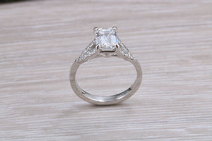 One carat Emerald cut Moissanite Diamond with Natural Diamonds set Ring
