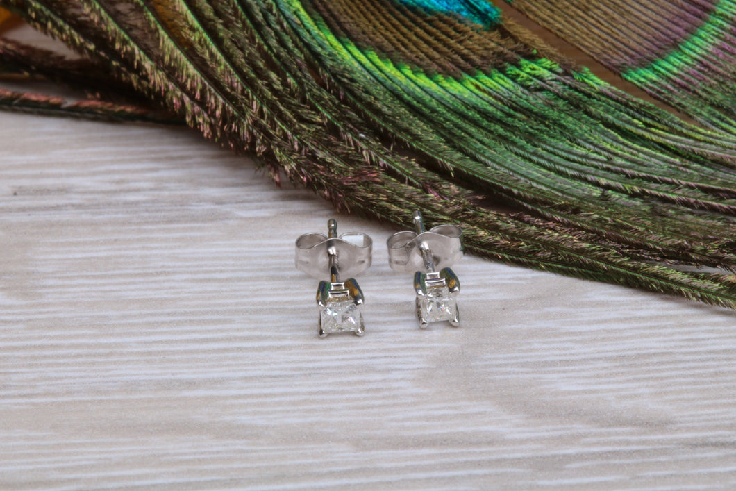 Simple and Petite Princess cut Diamond Solitaire Stud Earrings