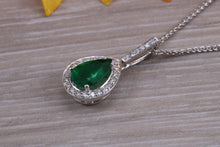 Load image into Gallery viewer, Emerald and Diamond Halo set 18ct White Gold Necklace