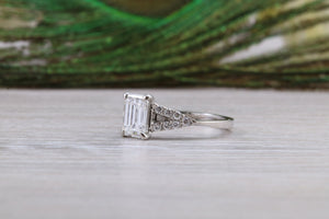 One carat Emerald cut Moissanite Diamond with Natural Diamonds set Ring