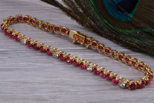 Load image into Gallery viewer, The Ultimate Ruby and Diamond set line bracelet, all natural non treated Rubies with D VVS1 grade natural diamonds set in 18ct yellow gold