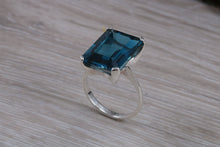Load image into Gallery viewer, Large 14ct London Blue Topaz set White Gold Ring