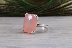 Large 14 carat Pink Chalcedony set White Gold Ring