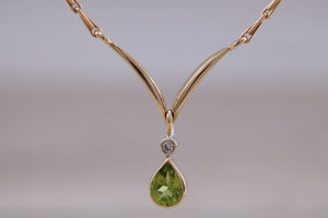 Peridot and Diamond set Earrings, Necklace and Bracelet in Yellow Gold