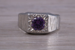 Round cut Amethyst set Silver Signet Ring