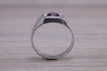 Load image into Gallery viewer, Round cut Amethyst set Silver Signet Ring