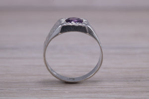 Round cut Amethyst set Silver Signet Ring