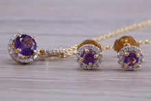 Load image into Gallery viewer, Amethyst and Diamonds set Matching Necklace and Earrings