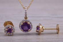 Load image into Gallery viewer, Amethyst and Diamonds set Matching Necklace and Earrings